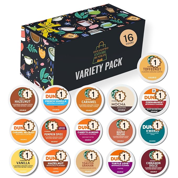 Flavored Coffee Pods Variety Pack – 16ct Sampler with 16 Unique Flavors – Compatible K-Cup Pods Assortment for Keurig Brewers – Includes Toffeenut Hazelnut Vanilla Caramel Mocha Cinnamon &amp Mo