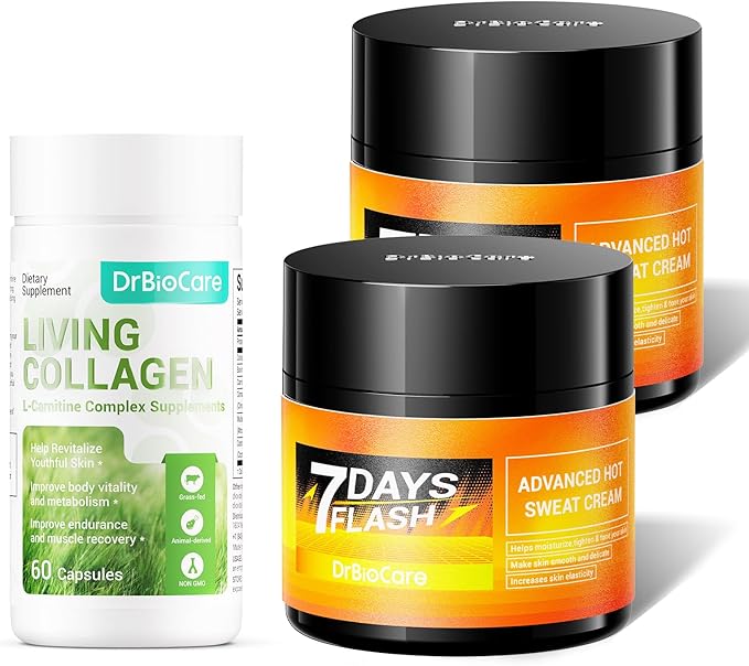 DrBioCare Living Collagen L-Carnitine Complex Supplement and Advanced Hot Sweat Cream