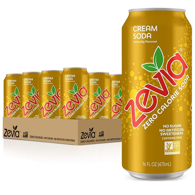 Zevia Zero Calorie Soda Ginger Root Beer and Cream Soda 12 and 16 Ounce Cans