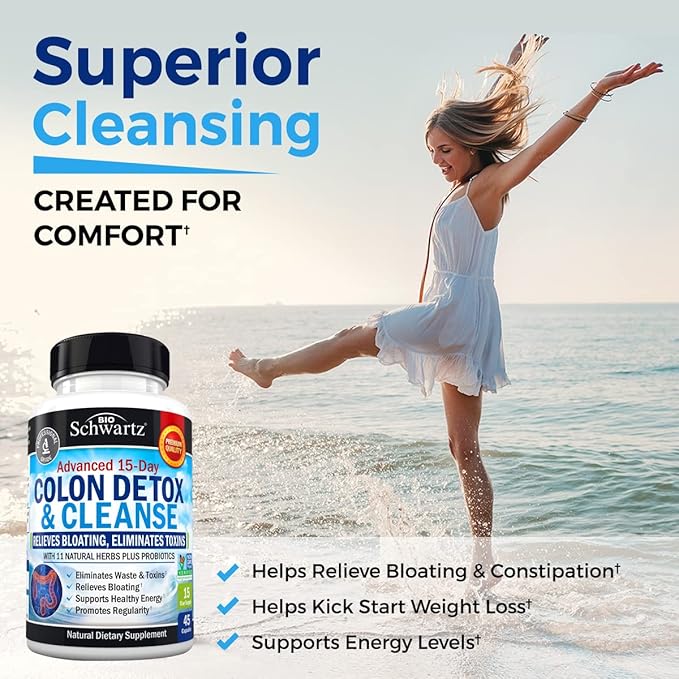 BioSchwartz 15 Day Cleanse for Colon and Gut Health Plus Hydrolyzed Collagen Peptide Capsules (45 Day Supply)