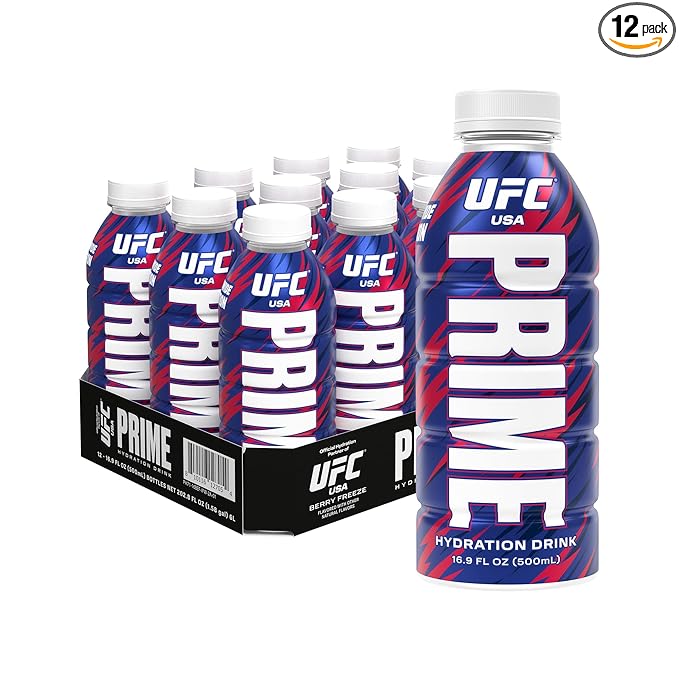 PRIME Hydration UFC Sports Drinks Electrolyte Enhanced for Replenishing Fluids 250mg BCAAs B Vitamins Antioxidants Low Sugar 16.9 Fl Oz 12 Pack