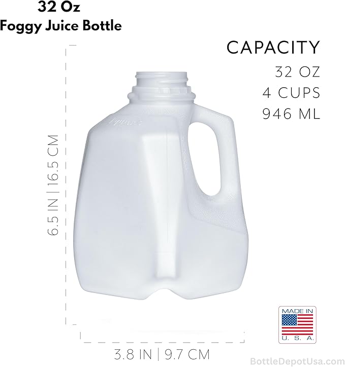 FIJIAN MADE 32 Oz Plastic Jugs (6 PACK) 1-Quart / 32-Ounce Bottles with Orange Snap On Caps – Great for Homemade Juices Milk Smoothies Tea and Other Beverages - Food Grade BPA Free