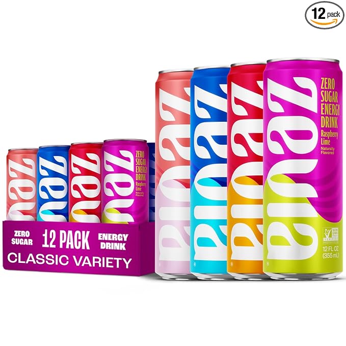 Zevia Zero Sugar Energy Drink Classic Variety Pack 12 oz Cans (12-Pack) – Naturally Sweetened Non-GMO Project Verified Gluten-Free Vegan