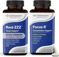 LifeSeasons Rest-ZZZ Extra Strength + Focus-R Bundle – Natural Sleep &amp Brain Support – Fall Asleep &amp Stay Asleep Boost Concentration &amp Mental Performance – Low Dose Melatonin 60 Capsules