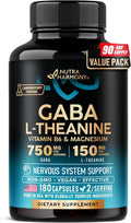 GABA L-Theanine 900 mg - Made in USA - Magnesium | Vitamin B6 - Calm Sleep Relaxation &amp Mood Support - 750 mg Gamma AminoButyric Acid 150 mg L-Theanine - Non-Habit Forming Vegan - 180 Capsules