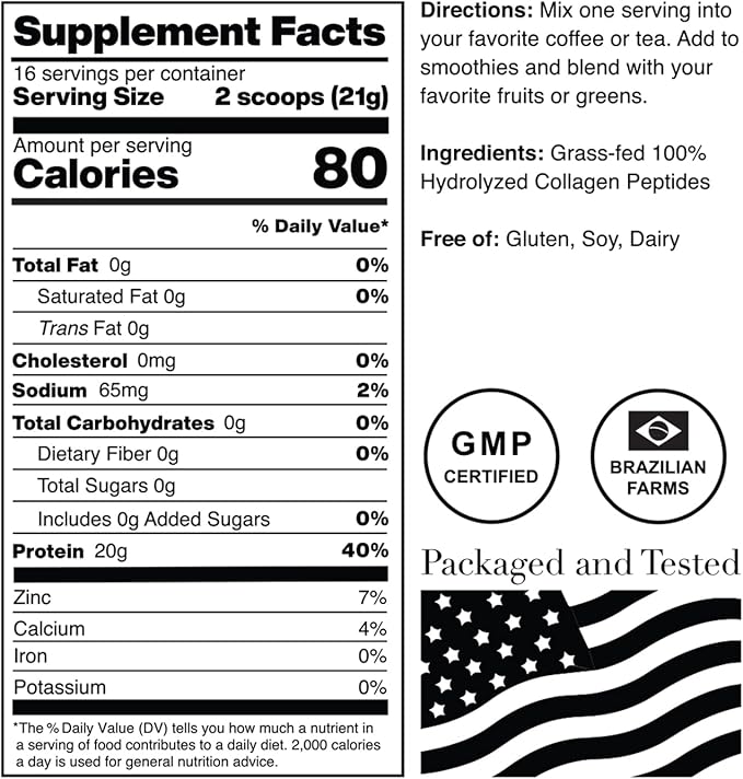 Norcal Hydrolyzed Collagen Peptides 12oz | 20g Protein 0g Carbs/Fat | Grass-Fed Brazilian Cows | for Easy Mixing &amp Bioavailability | US GMP Certified