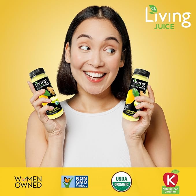 O2 Living Juice Cold Pressed Drink - Fresh Start Organic Juice Pack - No Added Sugars or Water Naturally Sweetened from Fruits Rich in Nutrients &amp Vitamins - Refreshing &amp Non-GMO - 4 fl oz
