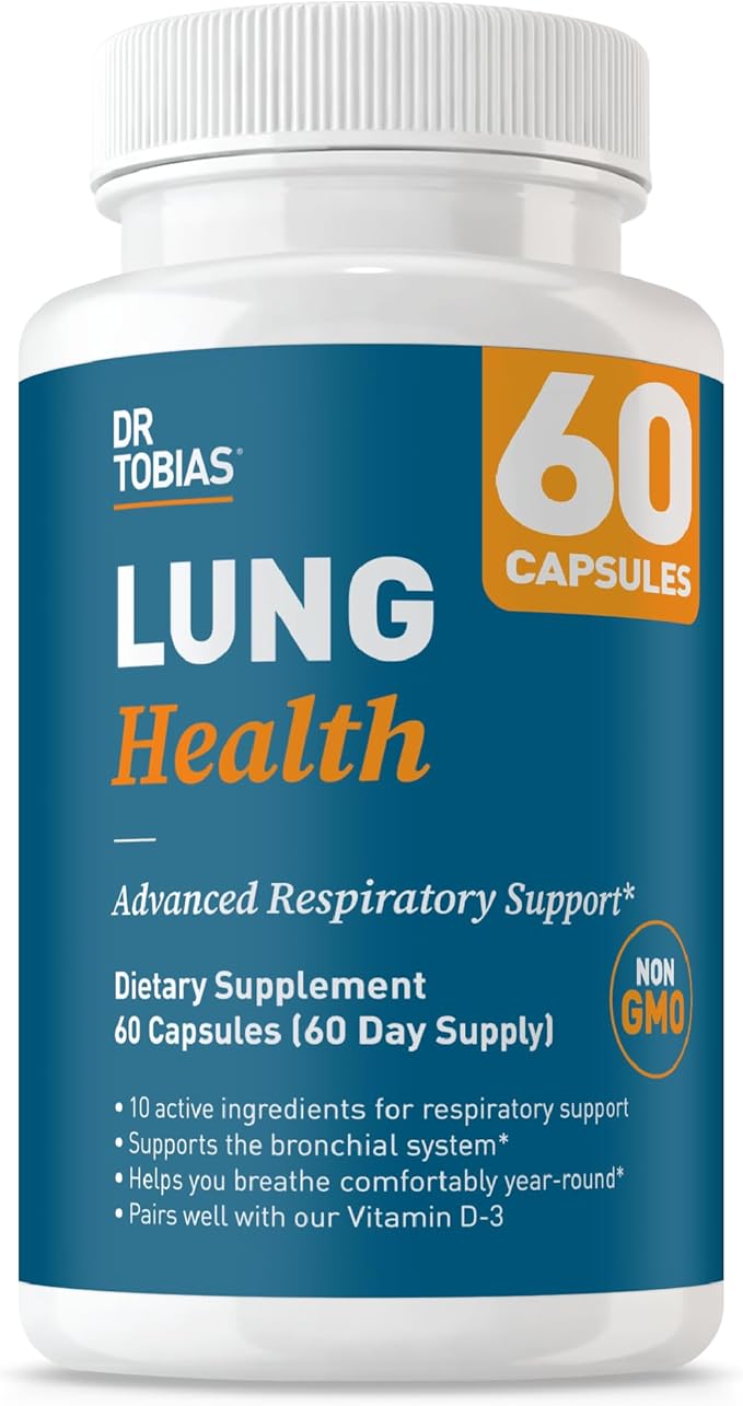 Dr. Tobias Lung Health - Lung Support Supplement with Vitamin C Butterbur Quercetin &amp Bromelain | Lung Cleanse &amp Detox Formula for Bronchial &amp Respiratory System Non-GMO (60 Capsules 60