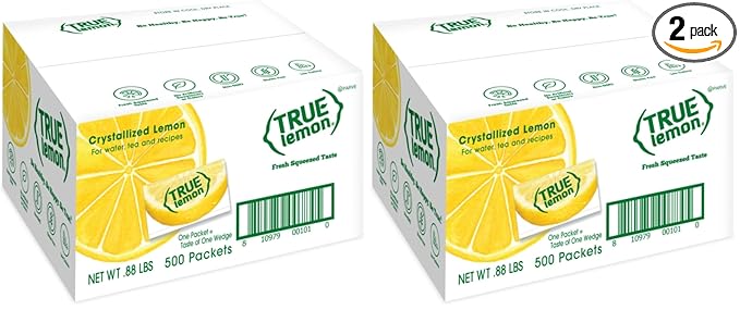 True Lemon 500ct - Water Enhancer - Bulk Dispenser - 0 Calorie Drink Mix Packets For Water - Sugar Free Lemon Flavoring Powder Packets(Pack of 2)