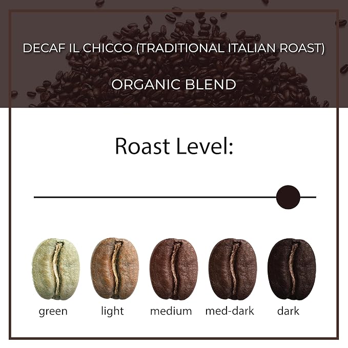 The Bean Organic Coffee Company Water Processed DECAF IL Chicco (Traditional Italian Roast) Dark Roast Ground Coffee 16-Ounce Bag Café Molido Tostado Orgánico descafeinado