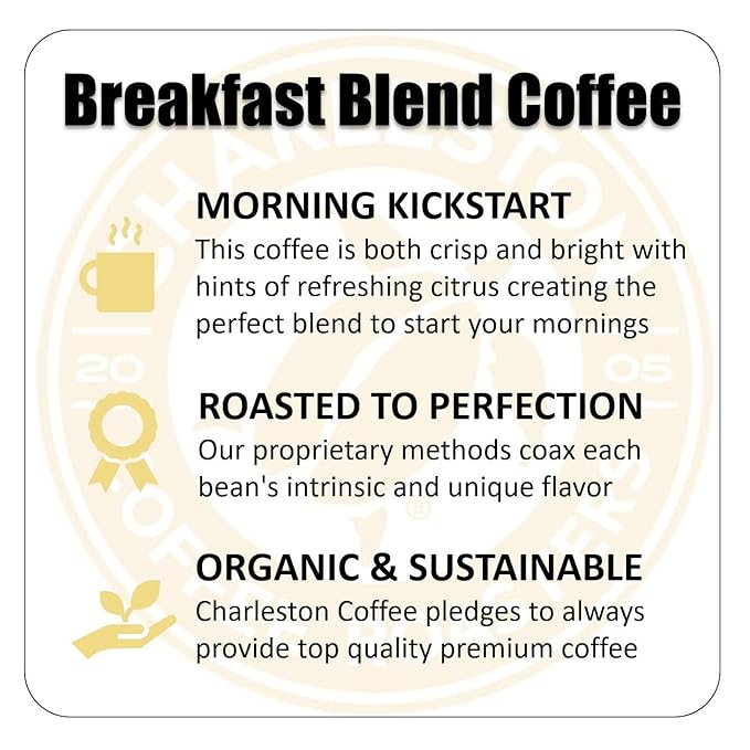 Charleston Coffee Roasters | Specialty Organic Ground Coffee | Hand Picked Premium Slow Roast (Breakfast Blend Medium Roast) 28oz