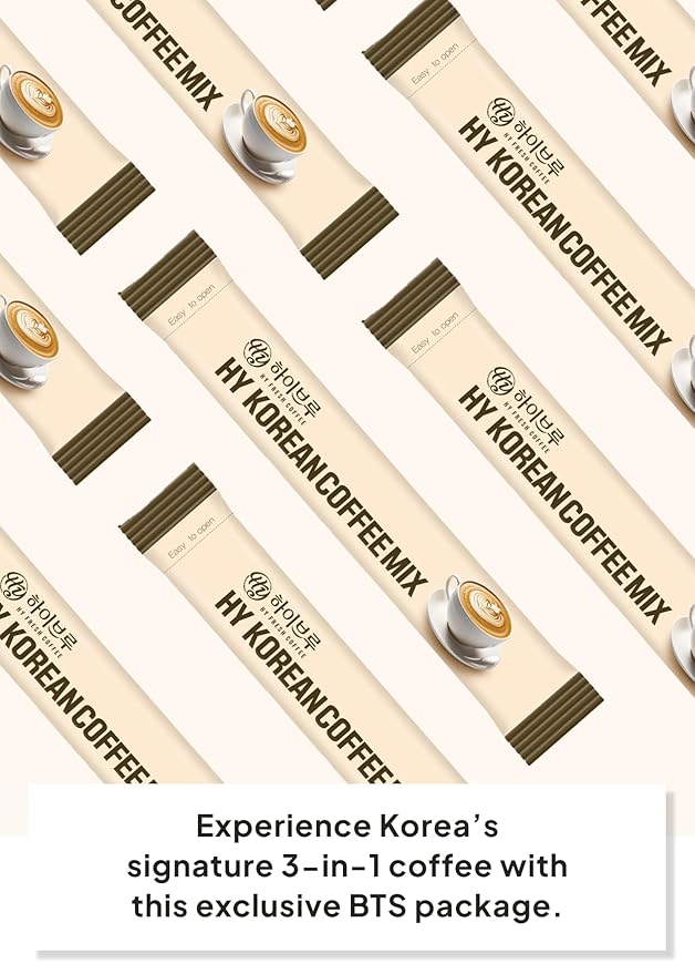 Korean Food HY Korean Coffee Mix Instant Coffee Powder Smooth &amp Creamy Taste 0.39 oz (11g) × 100 Sticks B.T.S Special Package