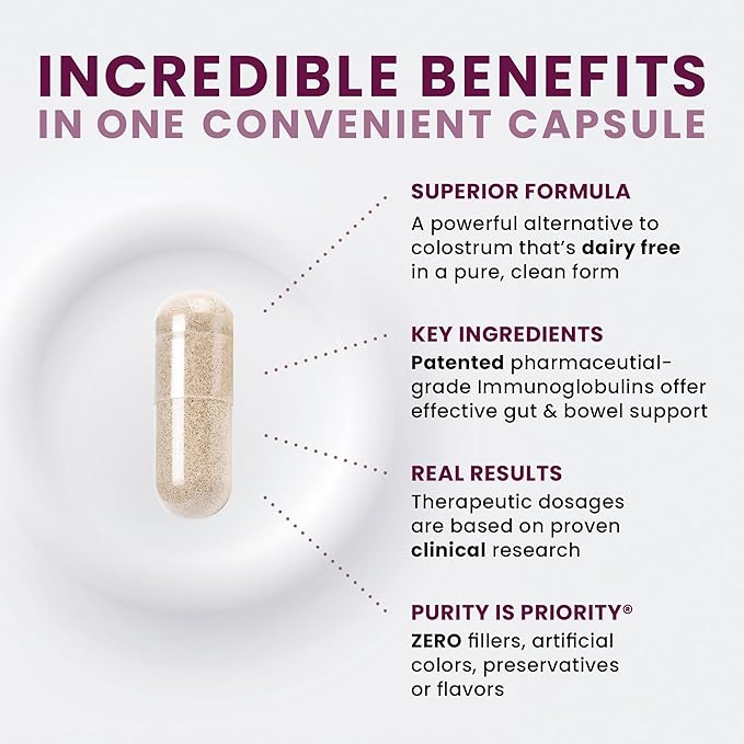 Pure Therapro Rx Elite IgG Immunoglobulin Supplement 120 Caps - Gut Health &amp Immune Support 1100 mg IgG IGA &amp IgM Sunflower Lecithin | Dairy &amp Gluten Free Colostrum Supplement Alternat