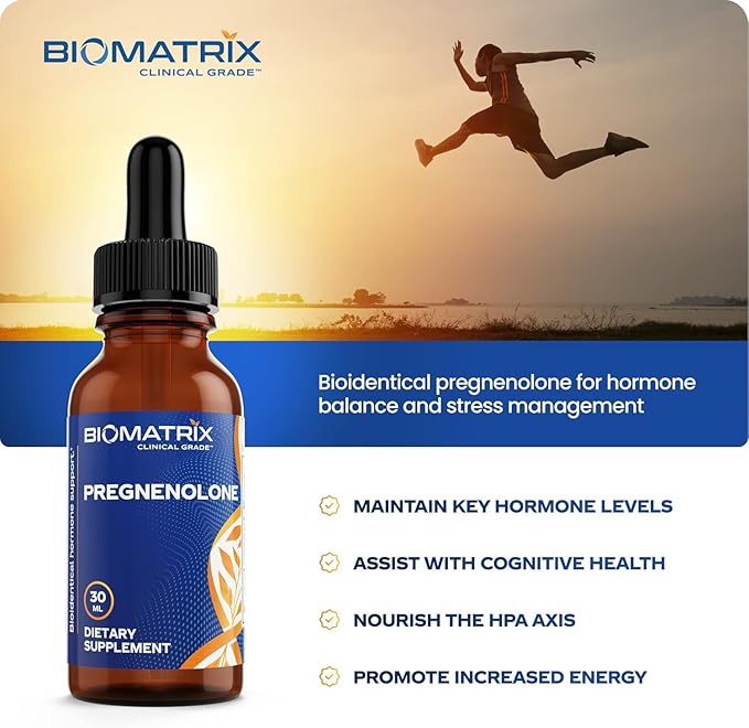 BioMatrix Pregnenolone Supplement Sublingual Micronized Liquid for Memory Mood Brain Health | 3X Better Absorption Than Capsules (30 ml) - 30-60 Day Supply