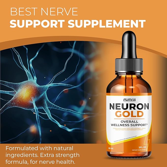 (2 Pack) Neuron Gold Drops NeuronGold Liquid Supplement Neuropathy Nutritional Support For Health Relief Nerve Pain Vitamins Stimulator Regeneration for Memory Focus Concentration Clarity (4 oz)