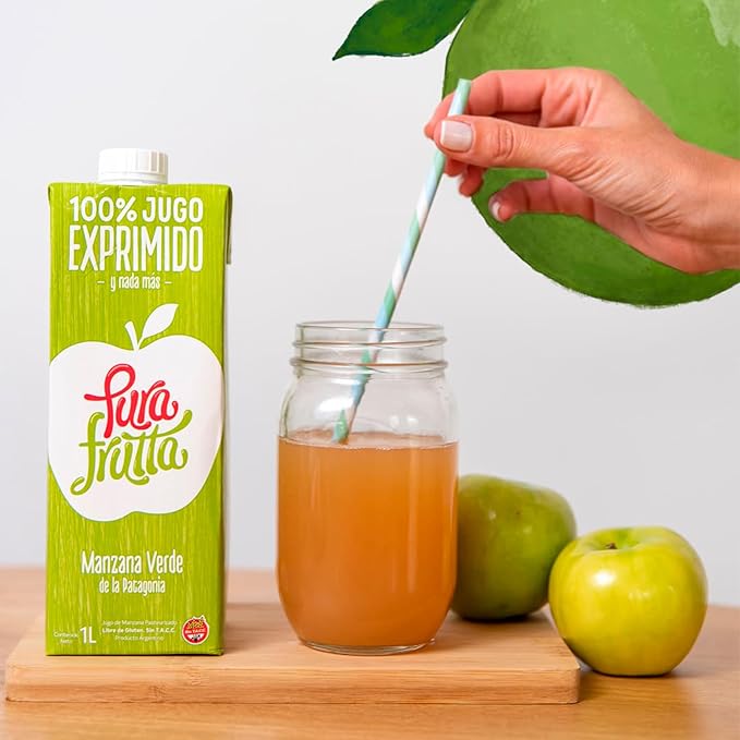 Pura Frutta - Green Apple Juice - 33.8 fl oz (1L) Juice Boxes 8-Pack Box - 100% Natural &amp Cold-Pressed Not From Concentrate (NFC) No Sugar Added - Patagonia Apple - Crisp &amp Refreshing Taste