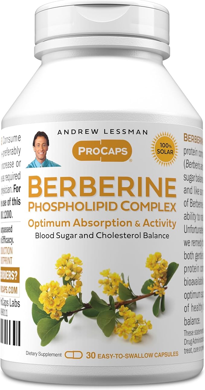 ANDREW LESSMAN Berberine Phospholipid Complex 30 Capsules - Barberry Root Extract. Small Easy to Swallow Capsules
