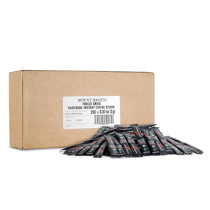 Mount Hagen 250 Count Single Serve Instant Coffee Packets - Bulk Pack | Eco-friendly Organic Medium Roast Arabica Beans | Fair-Trade Instant Coffee [250 x 0.07oz/2g | Bulk Case]