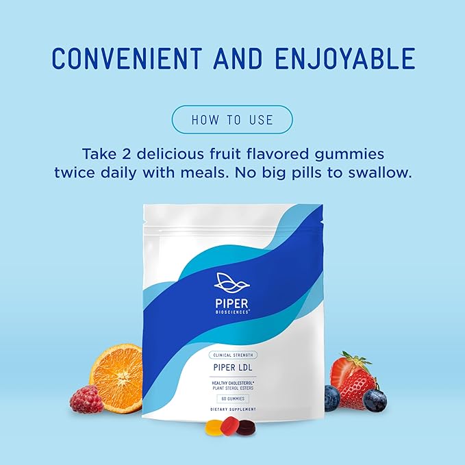 Piper LDL Clinical Strength Healthy Cholesterol Gummies (2280 mg Plant Sterol Esters Per Day): Two Packs Each with 60 Gummies Vegan 30 Day Supply