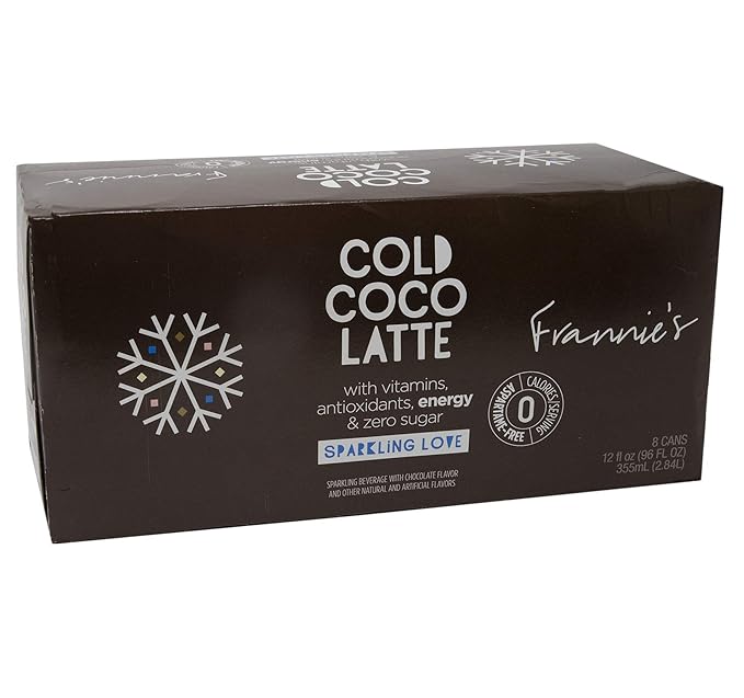 Frannie's Sparkling Beverage- Zero Calories &amp Sugar Aspertame Free: 8-Pack 12 fl. oz. Cans (Cold Coco Latte)