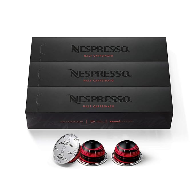 Nespresso Capsules Vertuo Half Caffeinato Mild Roast Coffee 30-Count Coffee Pods Brews 7.8oz.