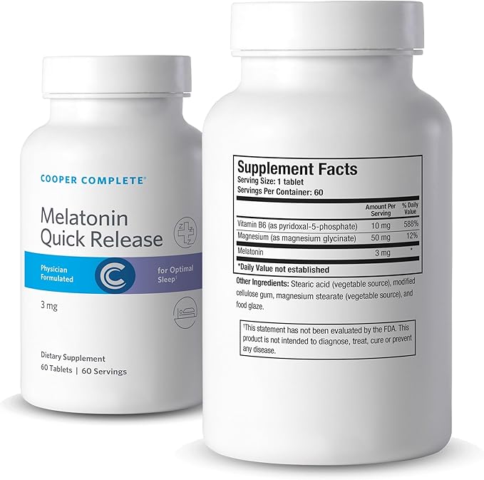 Cooper Complete - Quick Release Melatonin 3 mg - Fast Dissolving Tablet Sleep Support - 60 Day Supply. Pack of 1