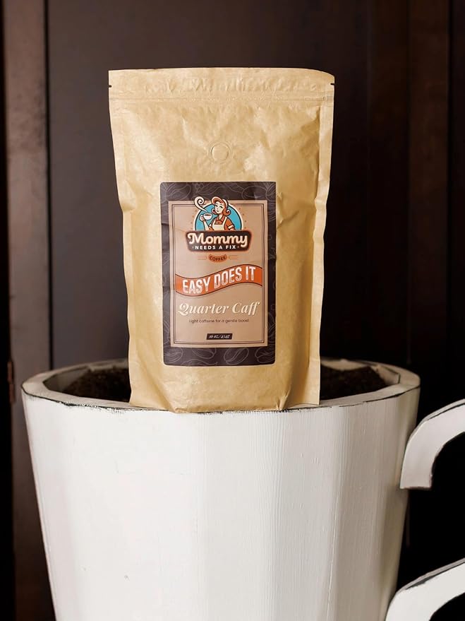 Mommy Needs A Fix Quarter Caff Ground Coffee | 100% All Natural Arabica Beans | Medium Roast | Chemical Free Swiss Water Process | Pregnancy &amp Breastfeeding Friendly | Roasted in the USA | 1 lb