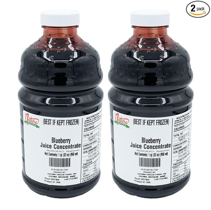 Nature Blessed 100% Pure Blueberry Fruit Juice Concentrate - 2 Quarts (2/32 fl oz bottles) Perfect for Wine Home Brewing Mead. Cider Tea