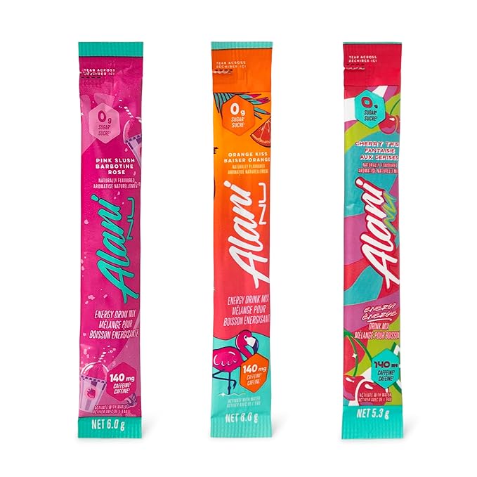 Alani_Nu Energy Drink Mix Variety Pack (30 Count. Value Pack) - 200mg Caffeine - 0g Sugar - Orange Kiss Cherry Slush &amp Pink Slush - Instant Powder Sticks