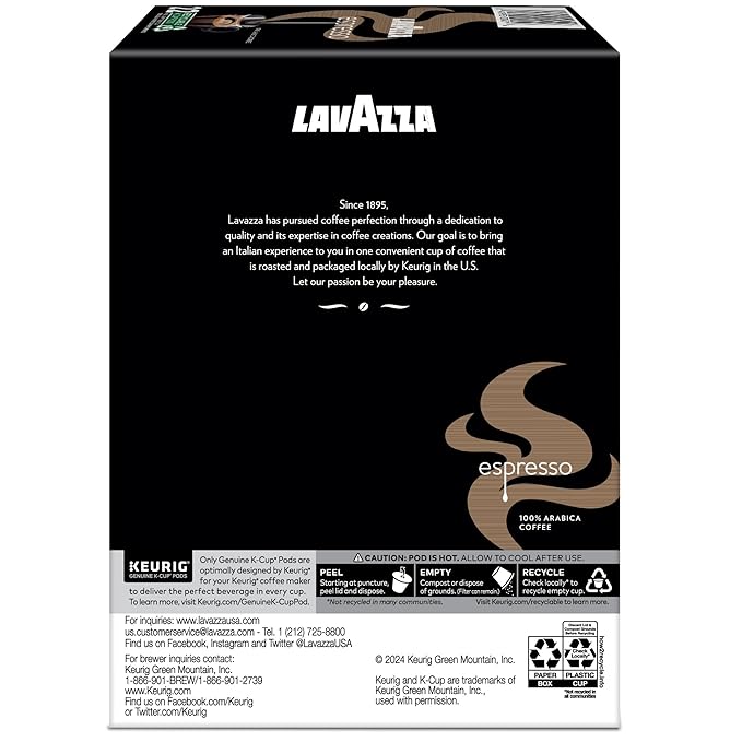 Lavazza Espresso Single-Serve Keurig K-Cup Pods Medium Roast Coffee 88-Count Box (4 Packs of 22)