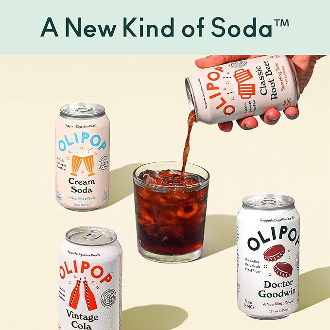 OLIPOP - 4-Flavor Sparkling Tonic Retro Greatest Hits Variety Pack Prebiotic Soda Sampler Rich in BotanicalsHigh Fiber Low-Sugar Low-Calorie Non-GMO (12oz 12-Pack)
