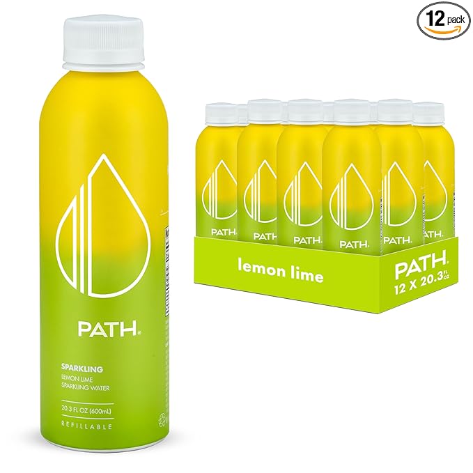 PATH Lemon Lime Flavored Sparkling Water - Ultra-Purified pH-Balanced Carbonated Soda Water in Aluminum Water Bottle - BPA-Free Light Reusable Infinitely Recyclable 20.3 fl oz (Pack of 12)