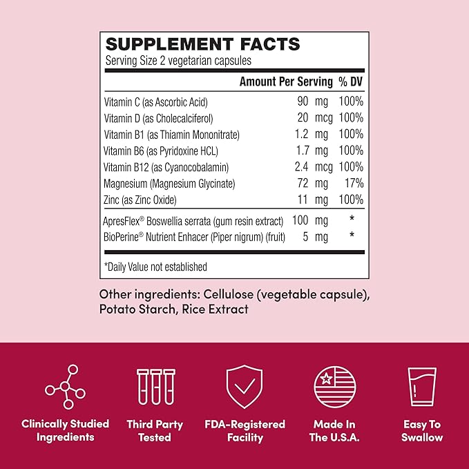 Penetrex Clinically Studied Magnesium Glycinate Supplement for Joint Muscle &amp Nerve Support - Comfort in 5 Days with Advanced Boswellia Serrata Extract Vitamin D B C (60 Count 1 Month Supply)