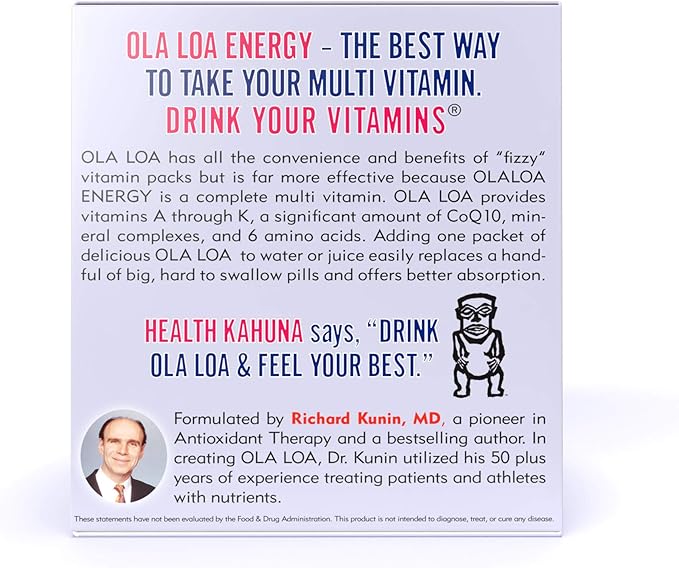 Ola Loa Energy Cran-Raspberry Multi Vitamin Drink Mix - Amino Energy Powder Gluten Free Detox Dairy Free Caffeine Free - Drink Your Vitamins for The Rigors of Daily Life - 30 Packets (8.25oz)