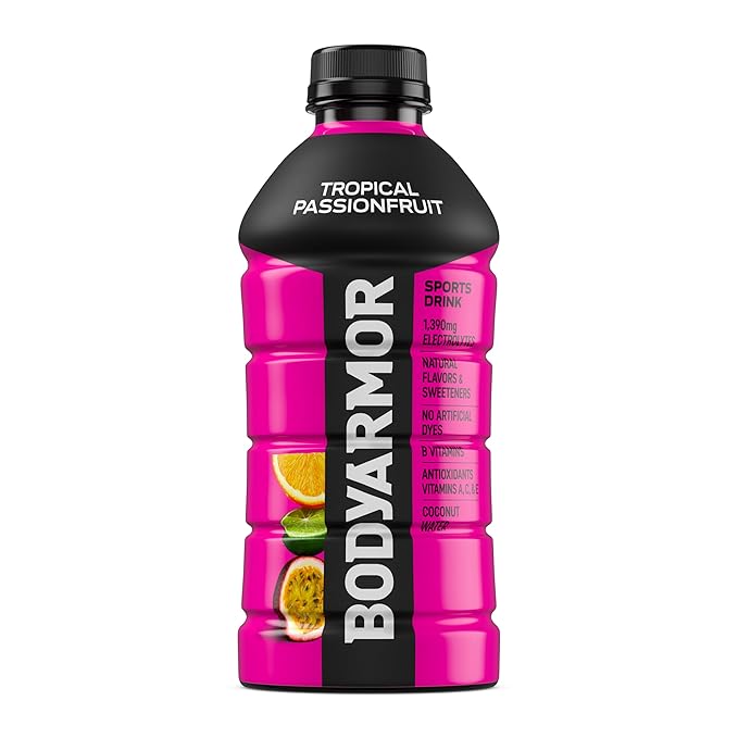 BODYARMOR Sports Drink Tropical Passionfruit Electrolyte Drink Hydration 28 Fl Oz Bottles (15 Pack) Flavored Coconut Water with B Vitamins &amp Antioxidants