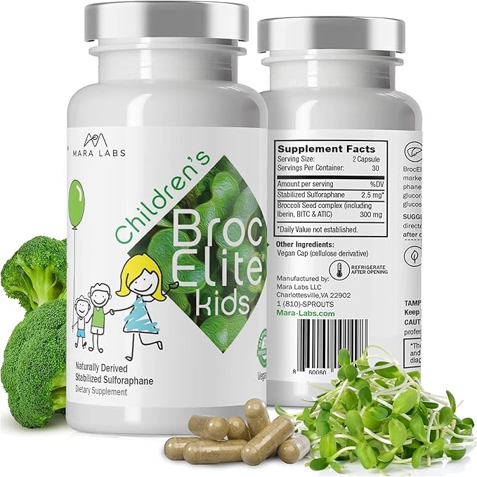 Mara Labs Kids | Broccoli Supplement w/Naturally Stabilized Sulforaphane Extract for Children | No Glyphosate Residue | 60 Vegan Capsules