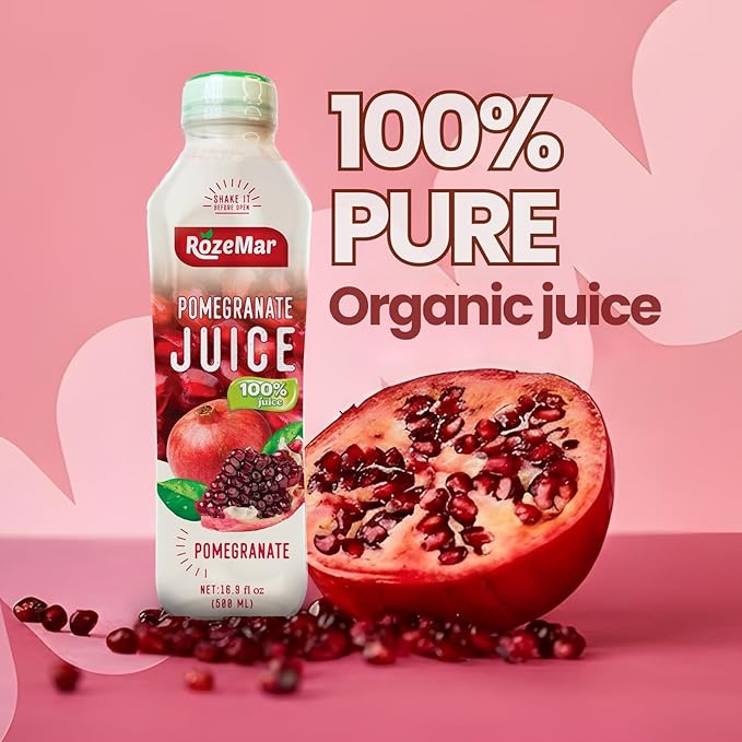 Rozemar Pomegranate Juice | Antioxidant-Rich Superfruit Drink | Supports Heart Health Immunity &amp Skin Vitality | Refreshing Wellness Beverage 16Fl Oz | Pack of 12
