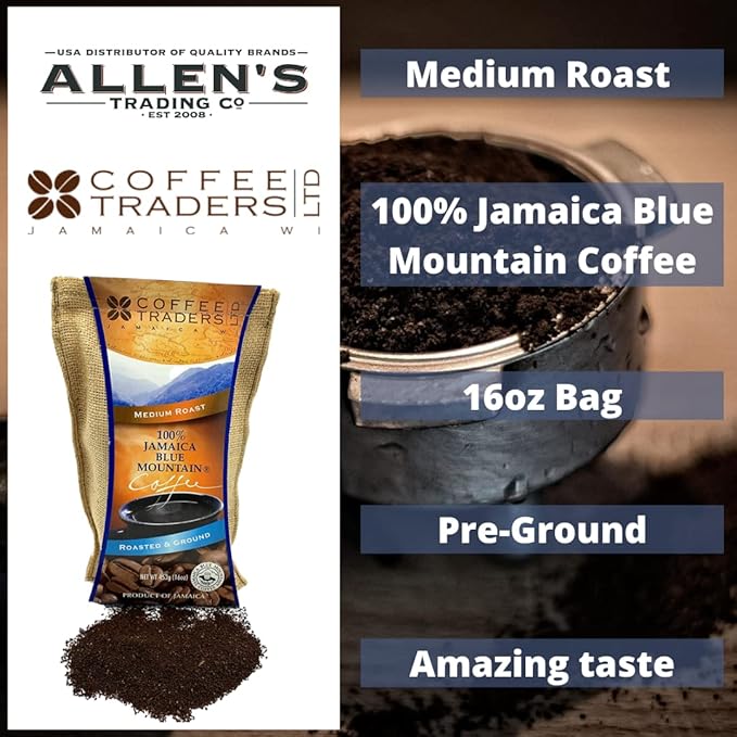 Jamaica Blue Mountain Coffee Certified 100% Pure Roasted Ground 1 Lb
