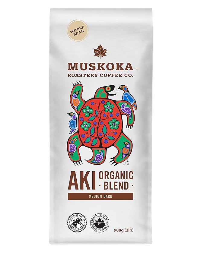 Muskoka Roastery Coffee Aki Organic Blend Medium Dark Roast Whole Bean Coffee 2LB Bag