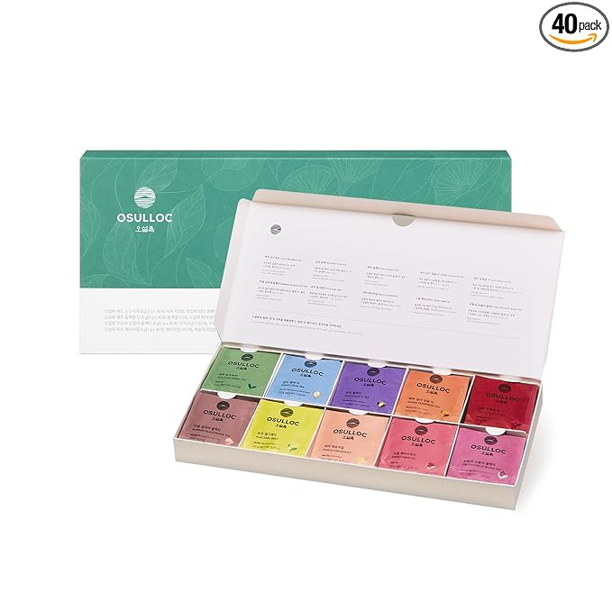 OSULLOC Premium Tea Collection (40 count 10 flavors x 4 ea) Self Care Sampler Gift Box Variety Pack Premium Organic Pure &amp Blended Tea from Jeju
