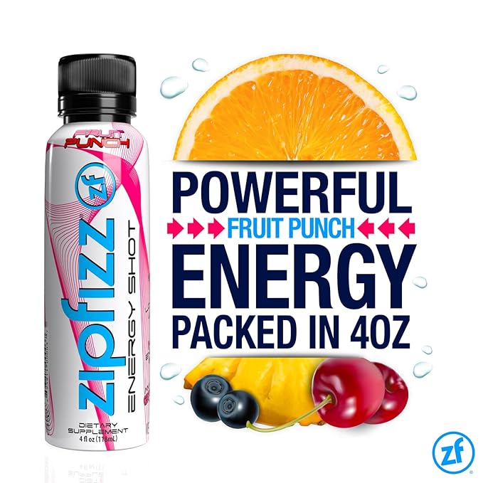 Zipfizz Liquid 4oz Energy Shot Healthy Hydration B12 and Multi Vitamin Drink Fruit Punch (24 Count)