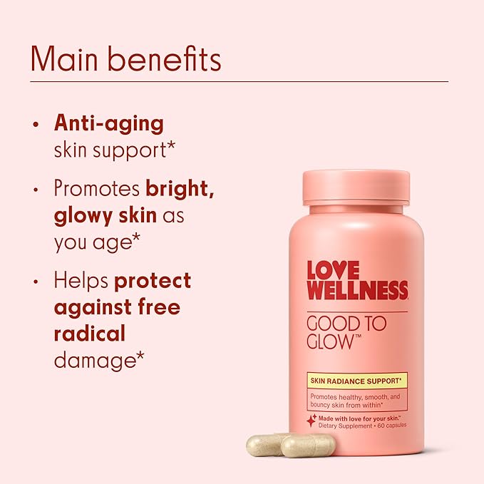 Love Wellness Good to Glow | Collagen Supplement with Biotin Vitamin C E Ashwagandha &amp Zinc | Promotes Smooth Glowing &amp Clear Skin | Enhances Smoothness &amp Promotes Healthy Skin | 60 Co