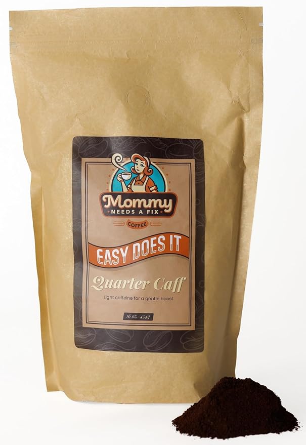 Mommy Needs A Fix Quarter Caff Ground Coffee | 100% All Natural Arabica Beans | Medium Roast | Chemical Free Swiss Water Process | Pregnancy &amp Breastfeeding Friendly | Roasted in the USA | 1 lb