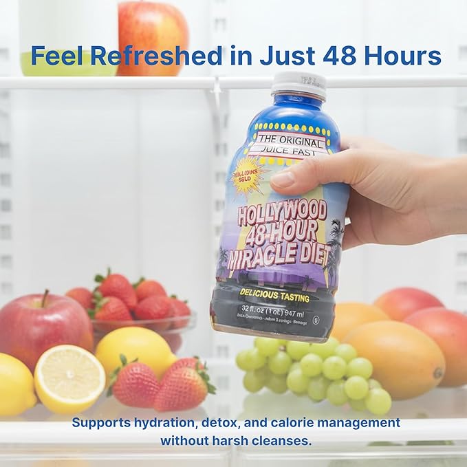 Hollywood diet 48 Hour Juice Cleanse Drink 2 Pack Vitamin-B Infused Detox Cleanse for Body Reset Hydration and Energy | Ideal for Intermittent Fasting Bloating Support Event Prep 32 oz