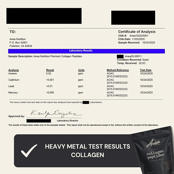 Anea Collagen Peptides - Unflavored | 18g Protein | Supports Skin Hair Nails &amp Joints | Highly Bioavailable | Mixes Easily in Hot or Cold Drinks | Made in GMP Facility