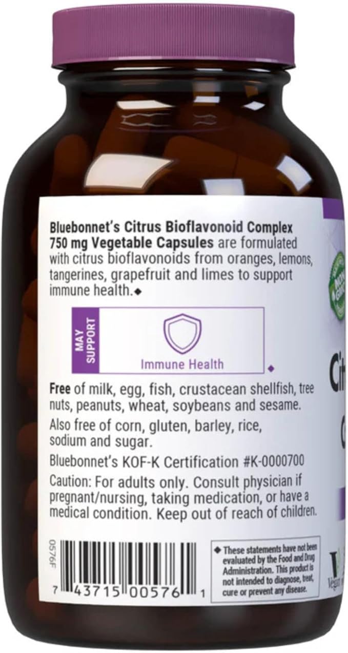 Bluebonnet Citrus Bioflavonoid Complex 750 mg Immune System Support - Hesperidin Citrus Bioflavonoids from Oranges Lemons Grapefruit &amp Limes - Non-GMO Vegan Gluten-Free - 90 Veggie Capsules
