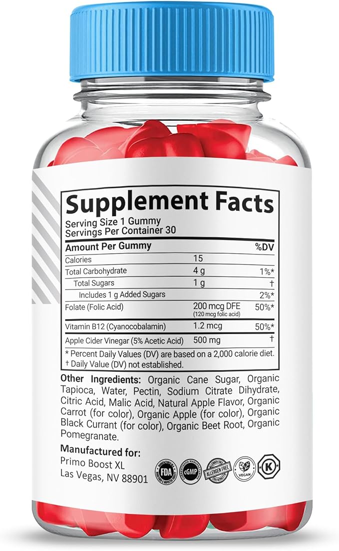 PrimoBoost XL Gummies Primo Boost XL Supplement High Potency All Natural Formula (2 Pack)