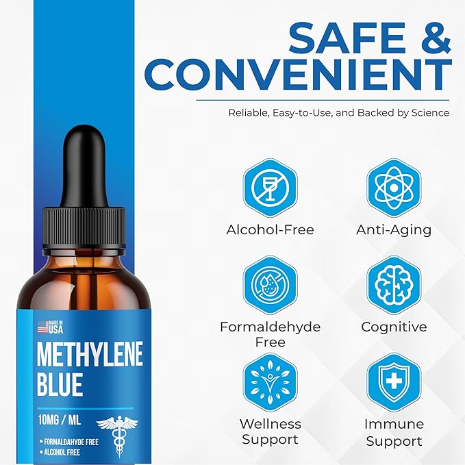 Methylene Blue Drops 1% USP Grade Third Party Lab Tested - USA Made - Formaldehyde Free Increased Absorption Blue Methylene Supreme Supplement for Humans Methane Azul De Metileno Para Humanos (2oz)