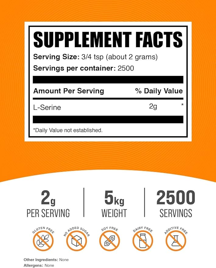 BulkSupplements.com L-Serine Powder - Serine Supplement Amino Acid Powder - Unflavored &amp Gluten Free 2g per Serving 1kg (Pack of 5) (11 lbs)