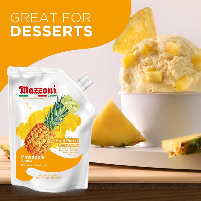 Mazzoni - Pineapple Juice Puree 100% Pure Pineapple Juice Mix Just Fruit No Sugar Added Mixer for Cocktails Drinks Smoothies Make Healthy Pina Coladas Convenient Pouch Made in Italy 2.2 lbs